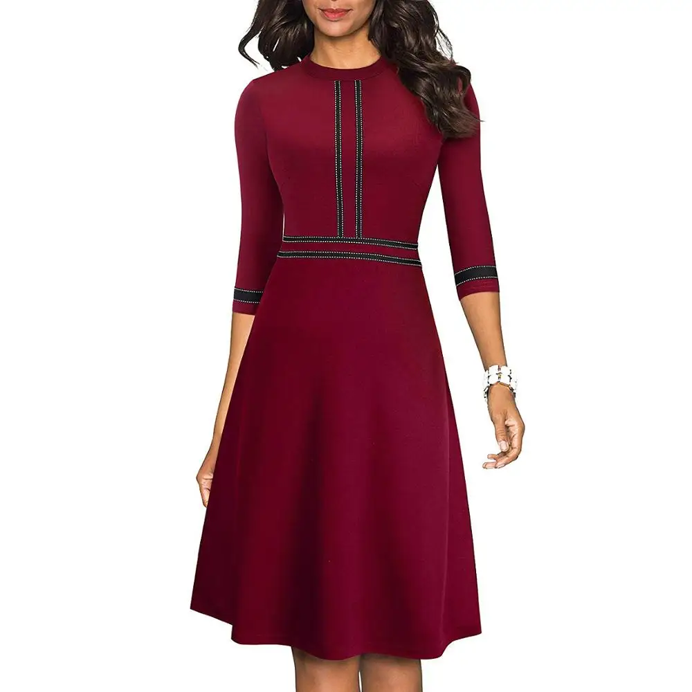 Женское платье трапеция с рукавом 3/4 приталенное Повседневное в стиле ретро