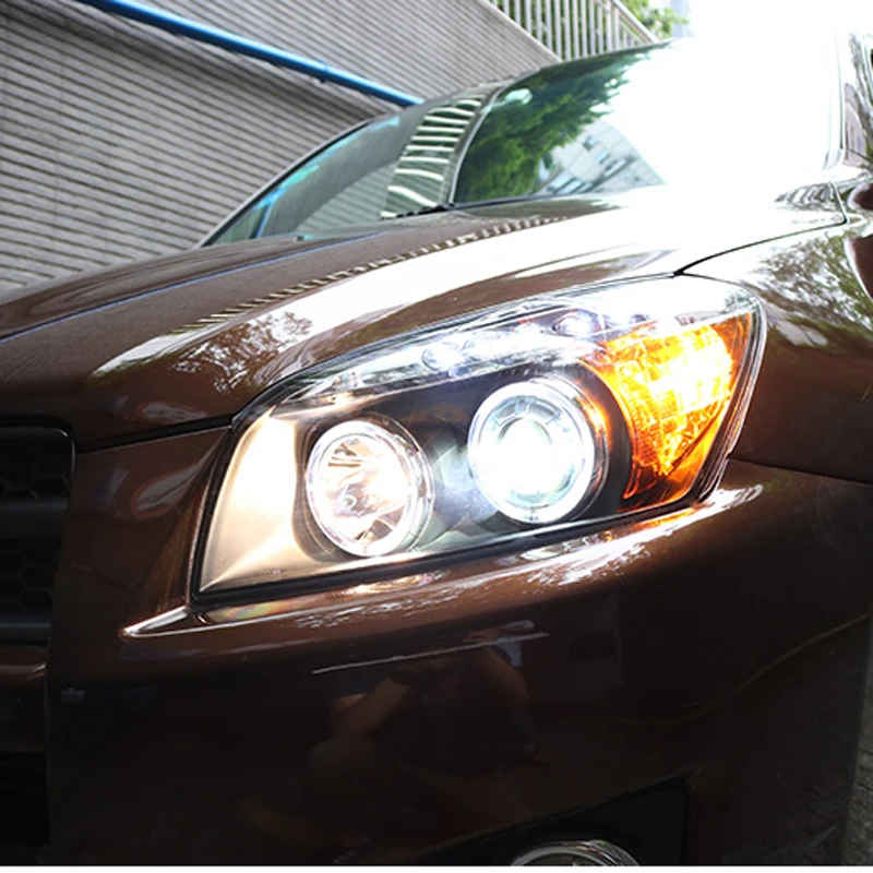 Двойные светодиодсветодиодный биксеноновые фары Angel Eyes для Toyota RAV4 2009 2011|headlights
