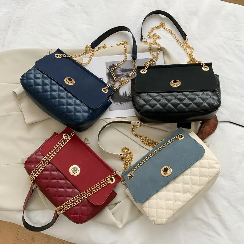 

Ins stylish women shoulder bags with ringer chain new fashion texture chain cross body bag chain metal lock bag