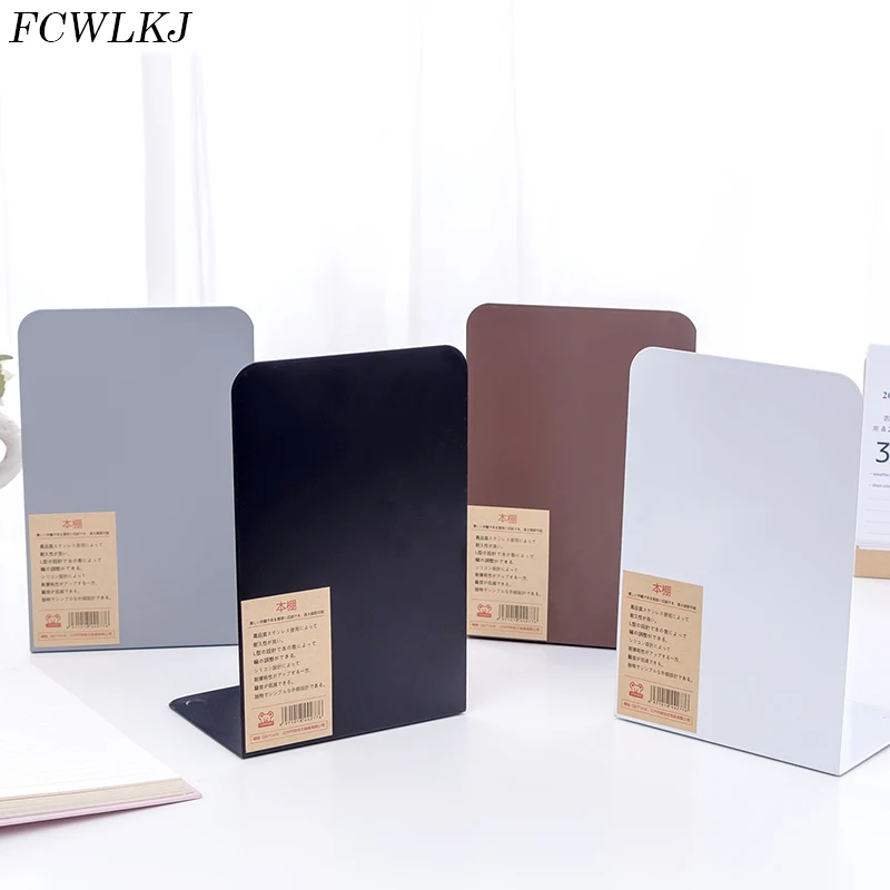 

2021 New 2PCS/Pair Solid Color Bookends Metal Book Holder Desktop Bookshelf Student Bookcase Office Accessories Cute Stationery
