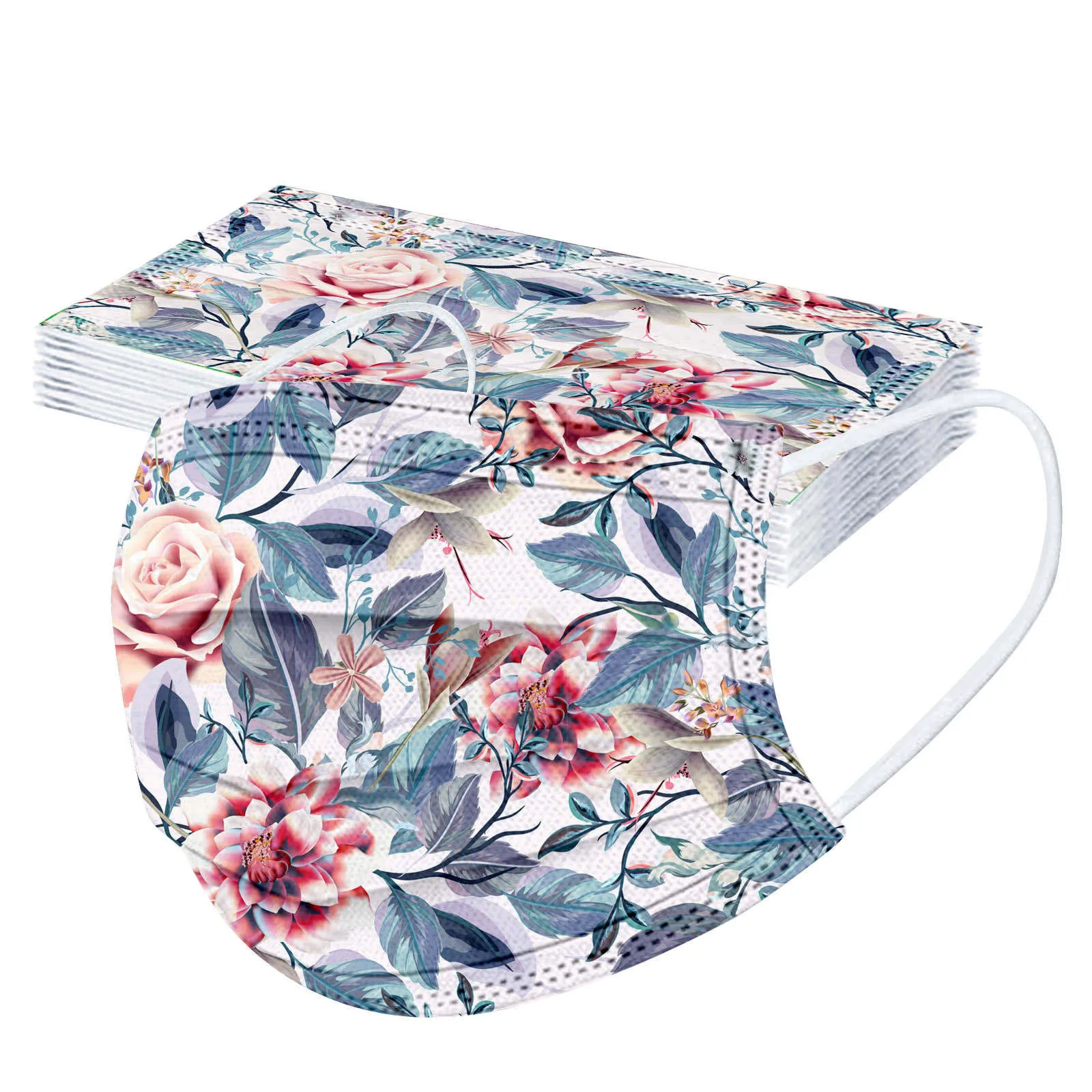 10pc Adult's Flower Print Disposable Mask Mascarillas Adult Breathable For Face Masque Noir Halloween Cosplay Designer | Тематическая