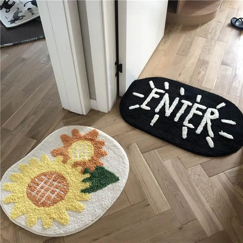 

27Nordic Style Water Absorption Bath Mat Non Slip Simple Entrance Doormat Cute Sunflower Cartoon Bathroom Rugs