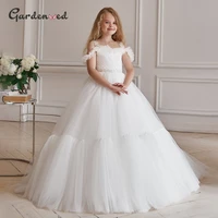 ivory puffy flower girl dress off the shoulder tulle princess dress girl dress first communion gown girl wedding party gown