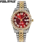 Часы наручные мужскиеженские кварцевые, роскошные с полной защитой от ультрафиолета, с календарем, с браслетом из сплава с микропастой фианитом, ювелирные украшения в стиле хип-хоп