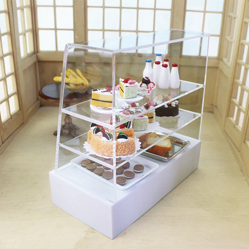 

1/12 Dollhouse Miniature Life Model Simulation Decor Accessories DIY Push-Pull Mini Cake Cabinet