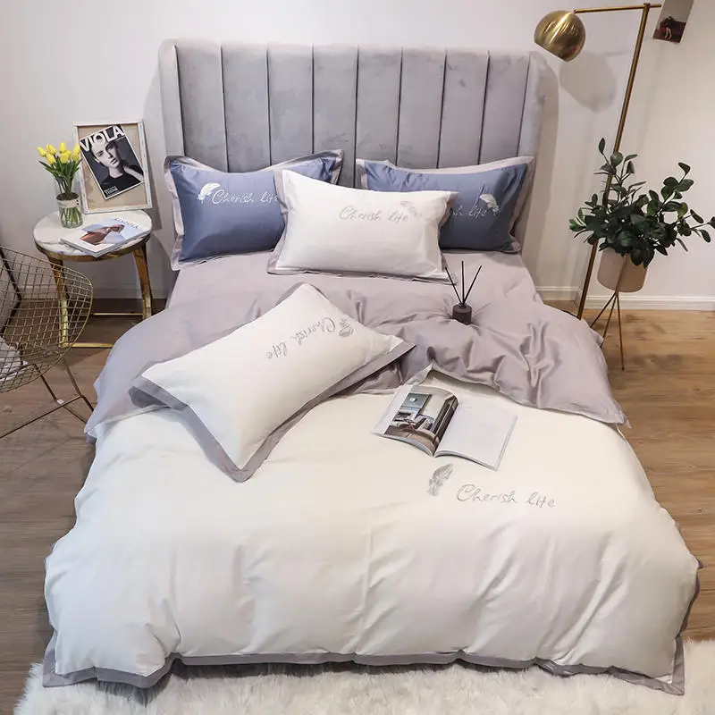 Комплект постельного белья из чистого белого египетского хлопка простыня