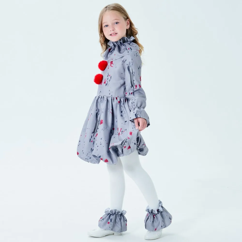 Костюмы для косплея на Хэллоуин девочек Клоуна серые платья ожерелье накидка