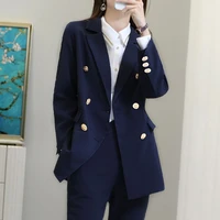spring new fashion designer blazer womens long sleeve double breasted metal buttons long blazer outer wear plus size 5xl