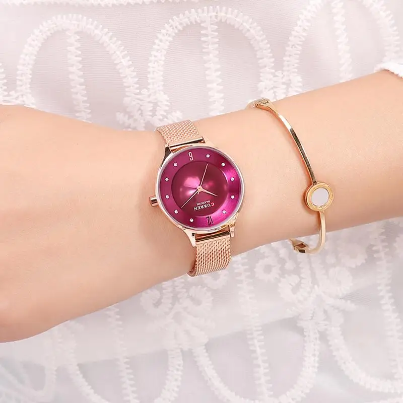 Изысканные простые женские наручные часы Curren повседневные сетчатые лучший бренд