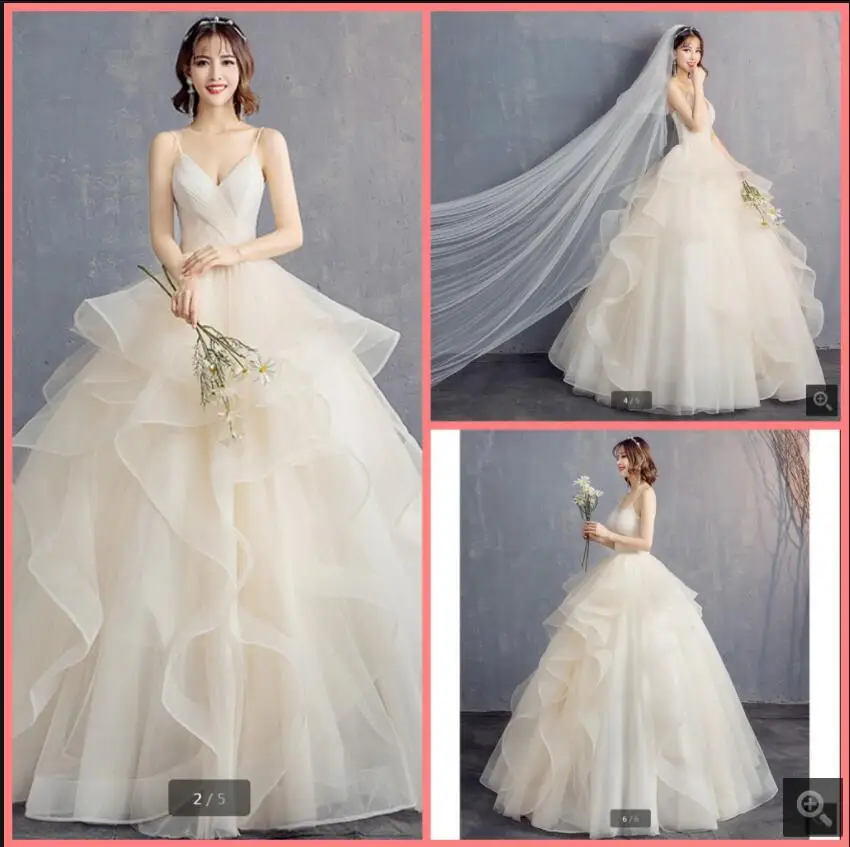 

2021; Robe de mariage; Белое Бальное Платье торжественные платья тонкие бретельки v образным вырезом плиссированное платье принцессы, пышное свадебн...