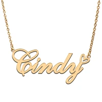 love heart cindy name necklace for women stainless steel gold silver nameplate pendant femme mother child girls gift