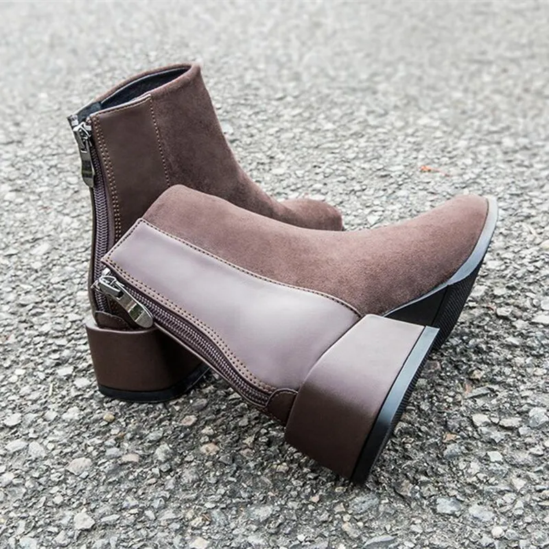 Plus Size Ankle Boots for Women Chunky Heels Casuales Fashion British Style Retro High Top Boots Women Brown Black Boots Western