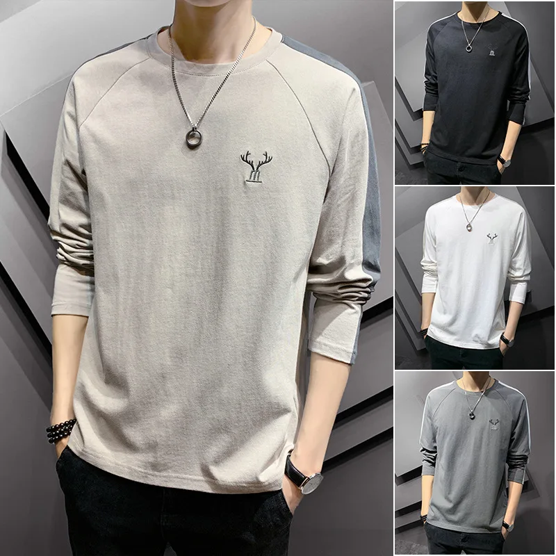

Long-sleeved t-shirt men 2021 spring new men's round neck trend Korean version of the t-shirt men's bottoming shirt sweater men