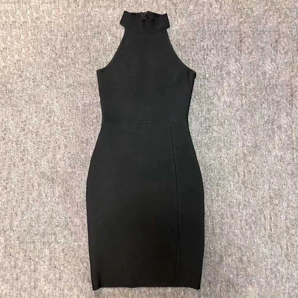 

2021 Summer New Women'S Fashion Sexy Black O Collar Backless Split Mini Bandage Dress Bodycon Club Party Dress Vestidos
