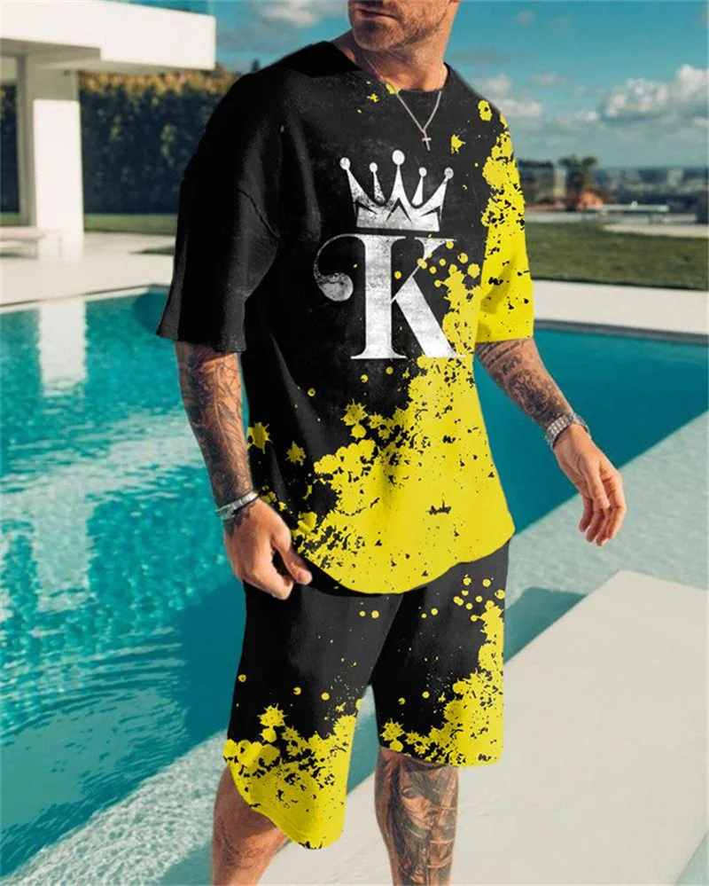 

New 3D Printed Loose Oversized Mens T Shirts creative plaid custom vintage graphic Shorts Set Plus Size Punk Tops Suit Menswear