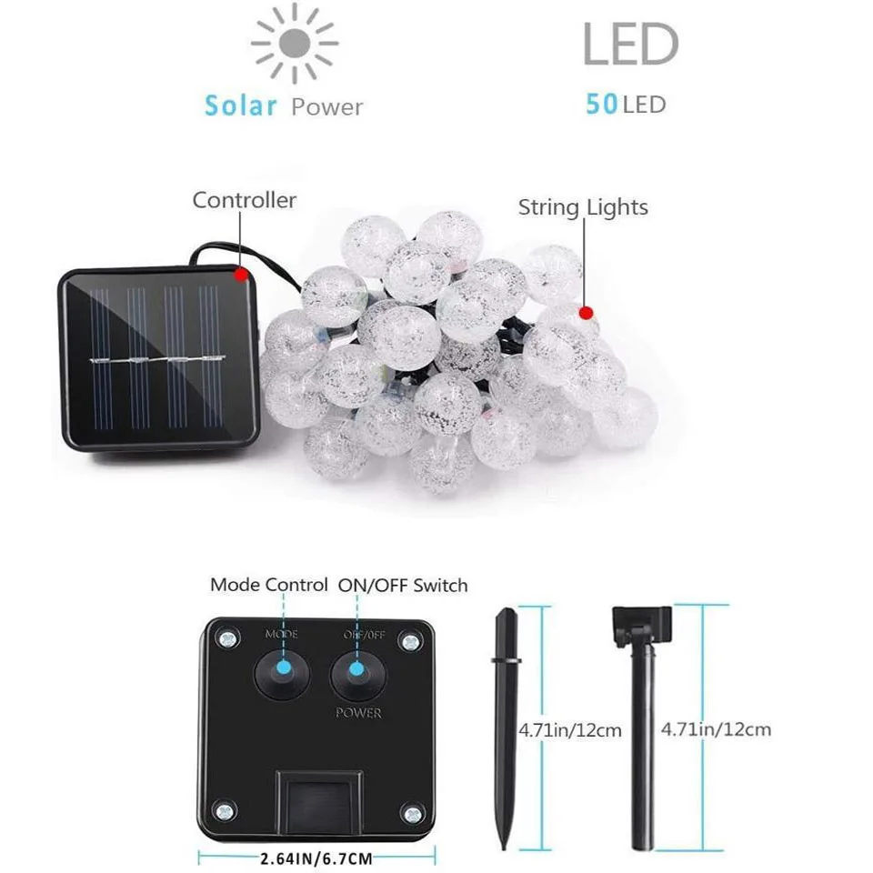 

50/30LEDs 10m Crystal Ball Solar Light Outdoor IP65 Waterproof String Fairy Lamps Solar Garden Garlands Christmas Decoration