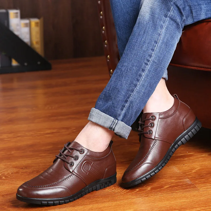 Кроссовки мужские из натуральной кожи Повседневные Удобные дышащие высотой 6 см