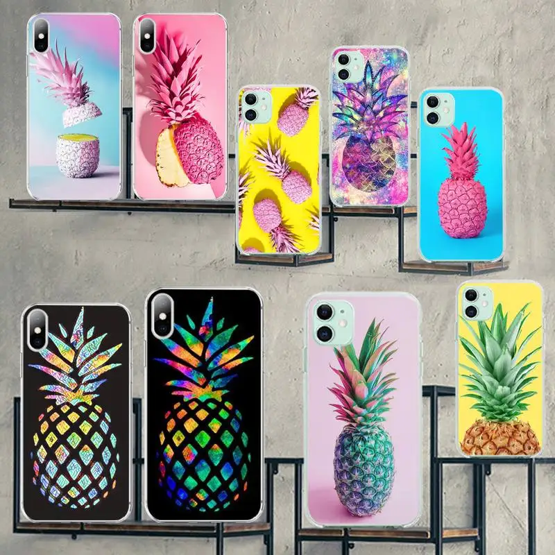 

HPCHCJHM Yellow Pineapple Pink Back DIY Painted Bling Phone Case for iPhone 11 pro XS MAX 8 7 6 6S Plus X 5S SE XR cover