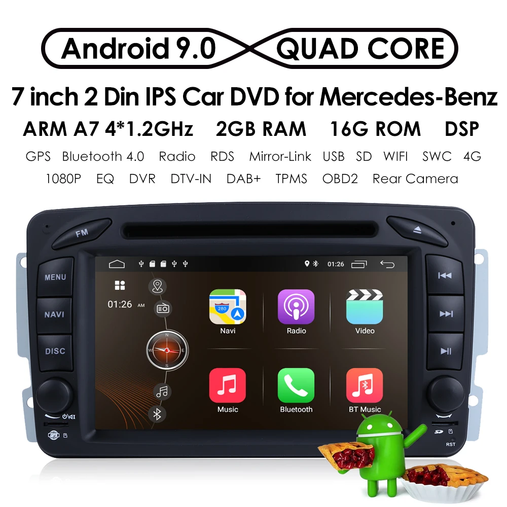 2 Din Android 9,0 Автомобильный DVD радио плеер Автомобильный Стерео gps navi для Benz W203 W208 W209 W210 W463 Vito Viano с wifi bt swc dab+ obd