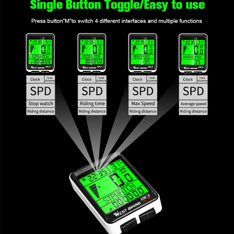 Беспроводной светодиодный водонепроницаемый велокомпьютер одометр секундомер