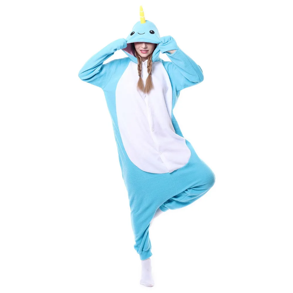 Женская пижама китов Narwhal комбинезон Kigurumis флисовая одежда для сна карнавальный