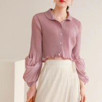 autumn and spring new market issey life ruffled bubble sleeve high end fashion thin temperament small jacket