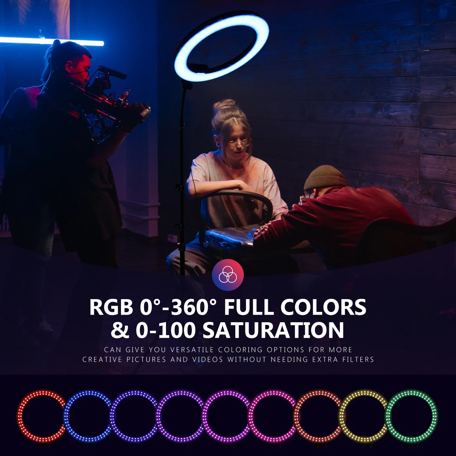 

Neewer 18-inch RGB Ring Light with Stand, 42W Dimmable Bi-Color 3200K-5600K forMakeup/Party/YouTube Video Shooting