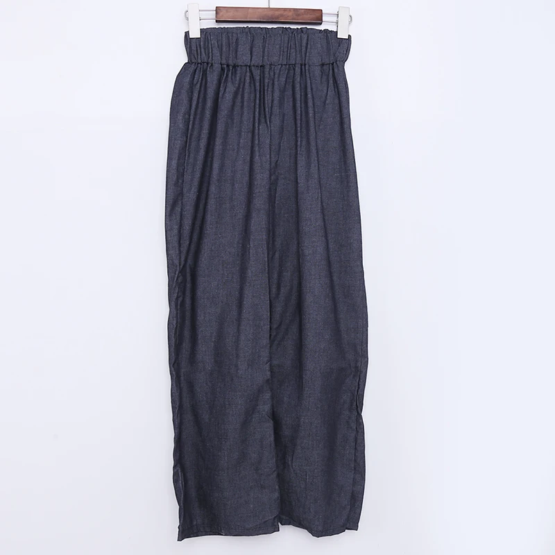 

Women Sportswear Loose Solid Full Length Denim Yoga Pants Elastic Waist Mid Waist Pleated Wide Leg Pants Plus Size