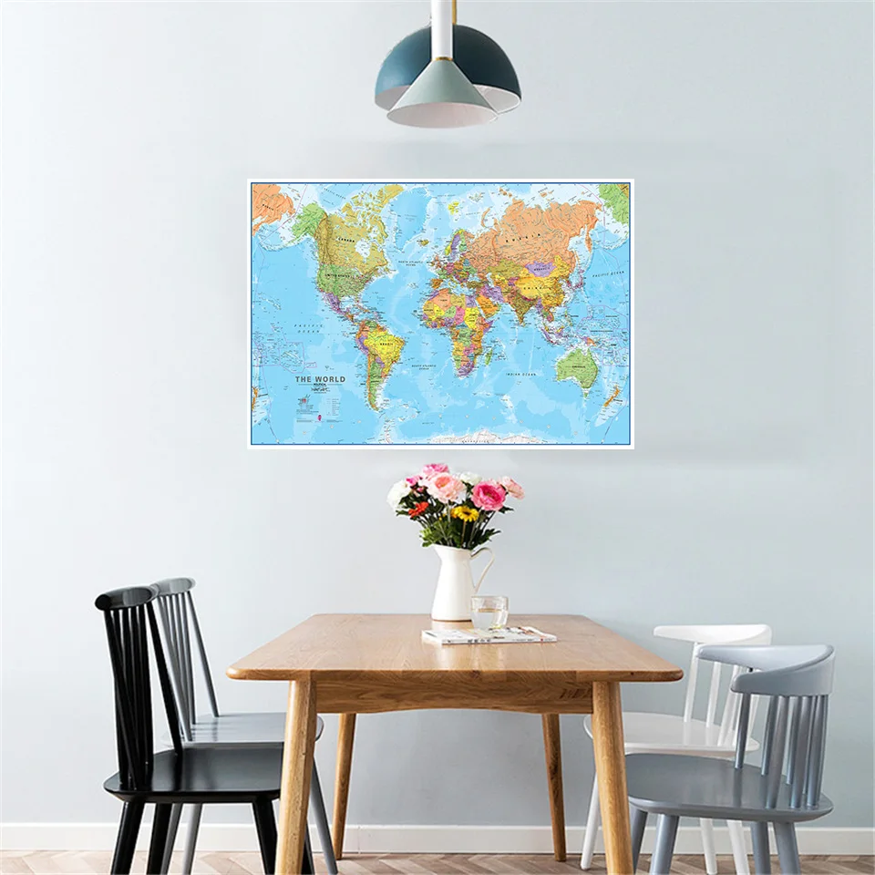 

59*42cm The World Political Map Canvas Painting Wall Art Poster Living Room Home Decoration Travel School Supplies for Kid Study