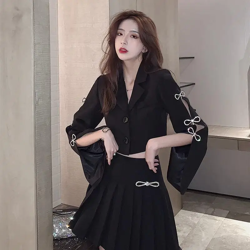 

Spring women's 2021 new tide Outfits women's bow short suit slim slim skirt two-piece set