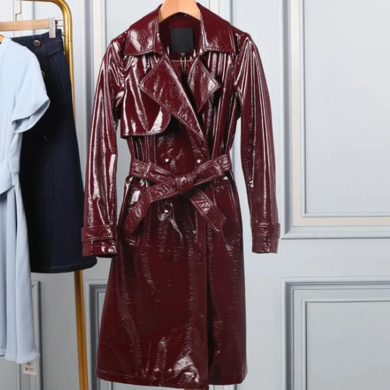 Модное новое пальто из искусственной кожи Женское с длинным рукавом Женская