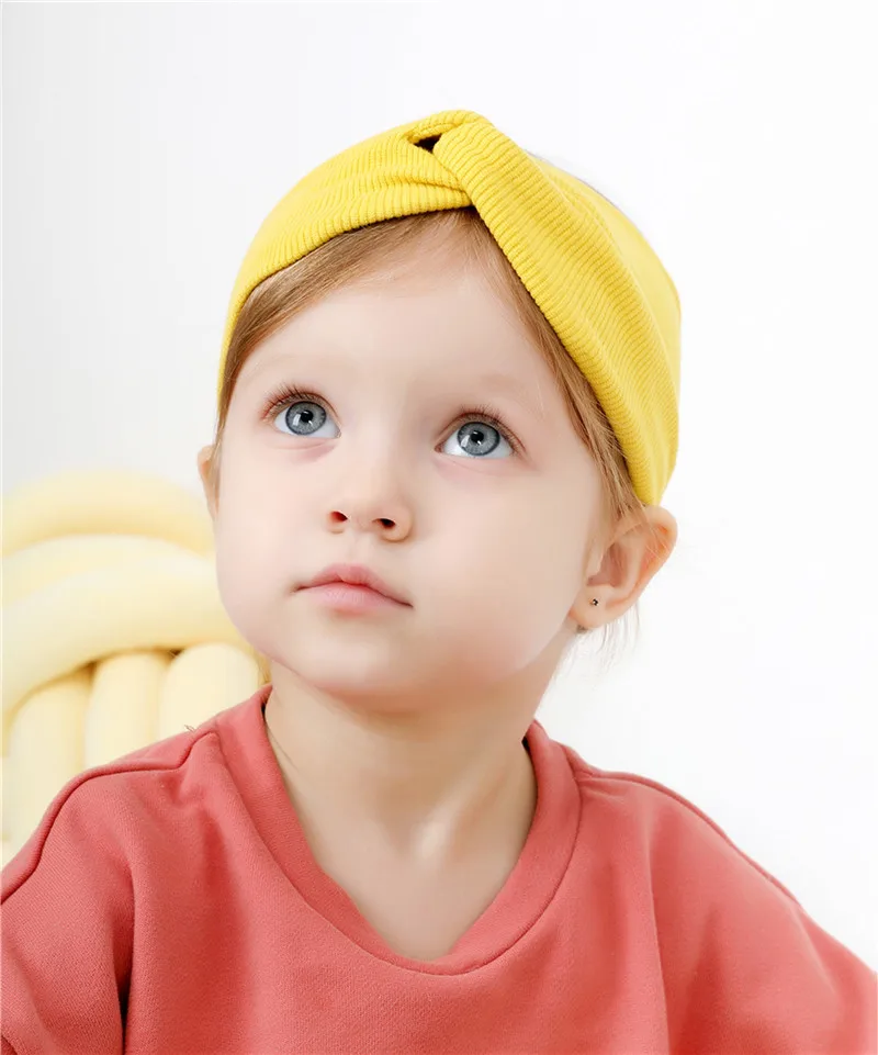 Однотонные детские повязки на голову с бантом хлопковые эластичные тюрбаны для