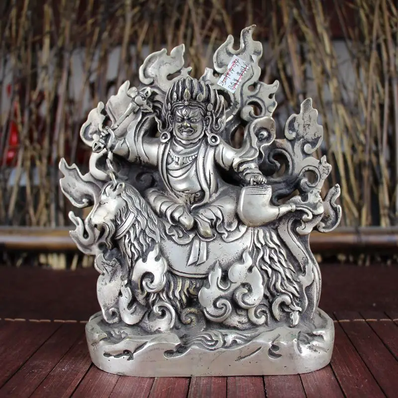 

Antiques collection exquisite craft tibet silver miscellaneous riding sheep yellow God of wealth sculpture