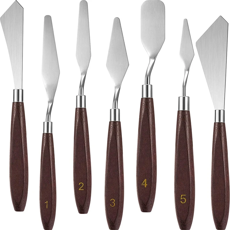 

7 Pieces Painting Knife Set Spatula Palette Knife Painting Mixing Scraper Accessories with Wood Handle
