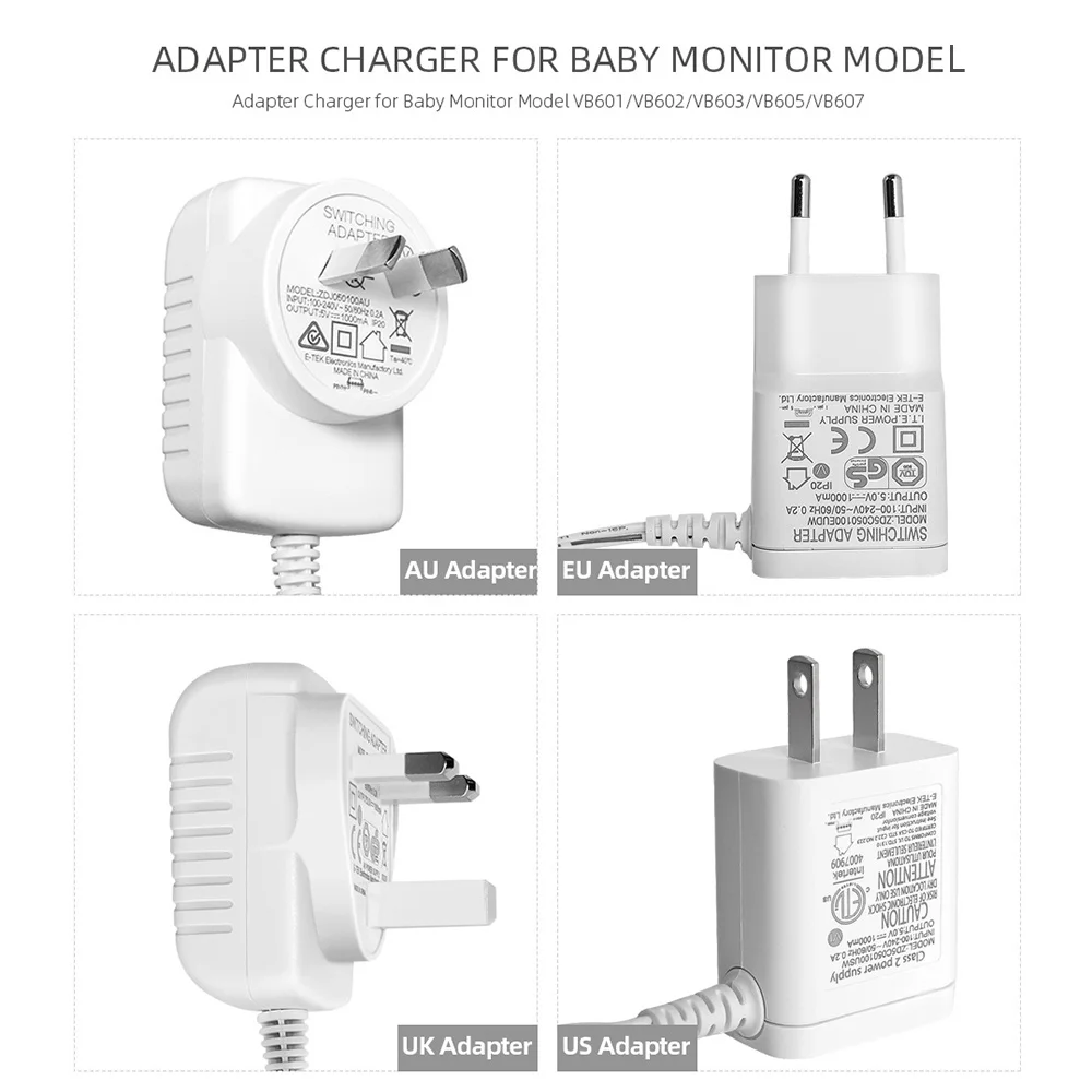 DC 5V 1000mA 100-240V 50/60HZ Мощность адаптер Зарядное устройство для Видеоняни и радионяни VB601/VB602/VB603/VB605/VB607