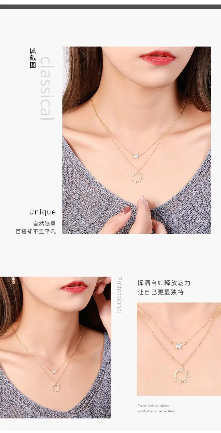 

Sterling silver 925 gold color double-layered wear-and-wear necklace choker for women allergy free fashion jewelry trendy style