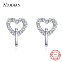 modian genuine 925 sterling silver link heart stud earrings for women shiny clear cz animal fashion fine korea jewelry orecchini