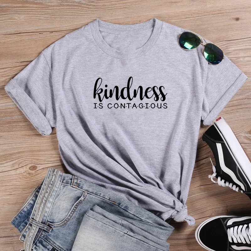 

KINDNESS Graphic T Shirt Women Short Sleeve Cotton Tshirt Woman Black White Loose T Shirt Women Top Harajuku T Shirt Femme