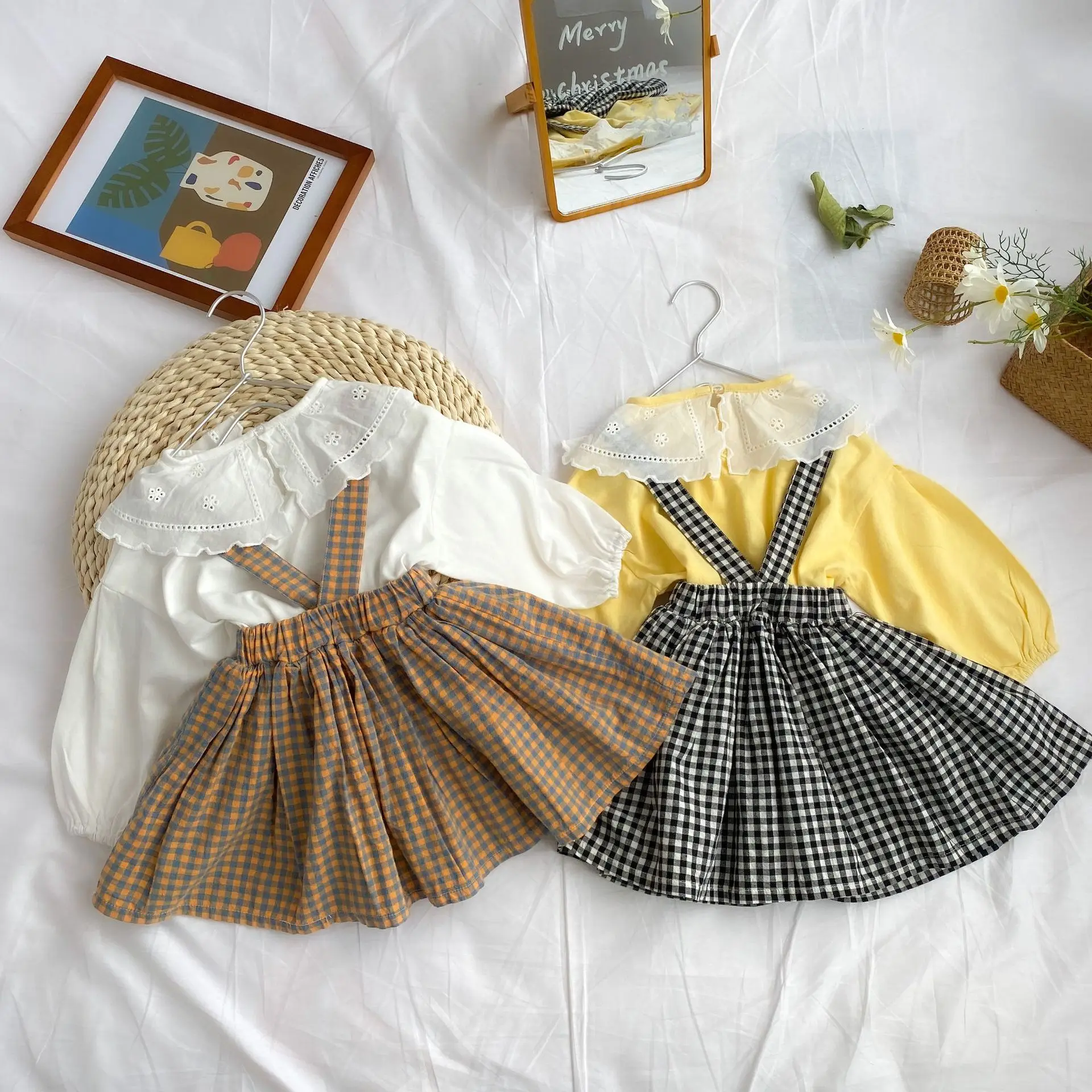 Новинка 2020 года сезон весна корейский стиль юбки подтяжки в клетку для маленьких