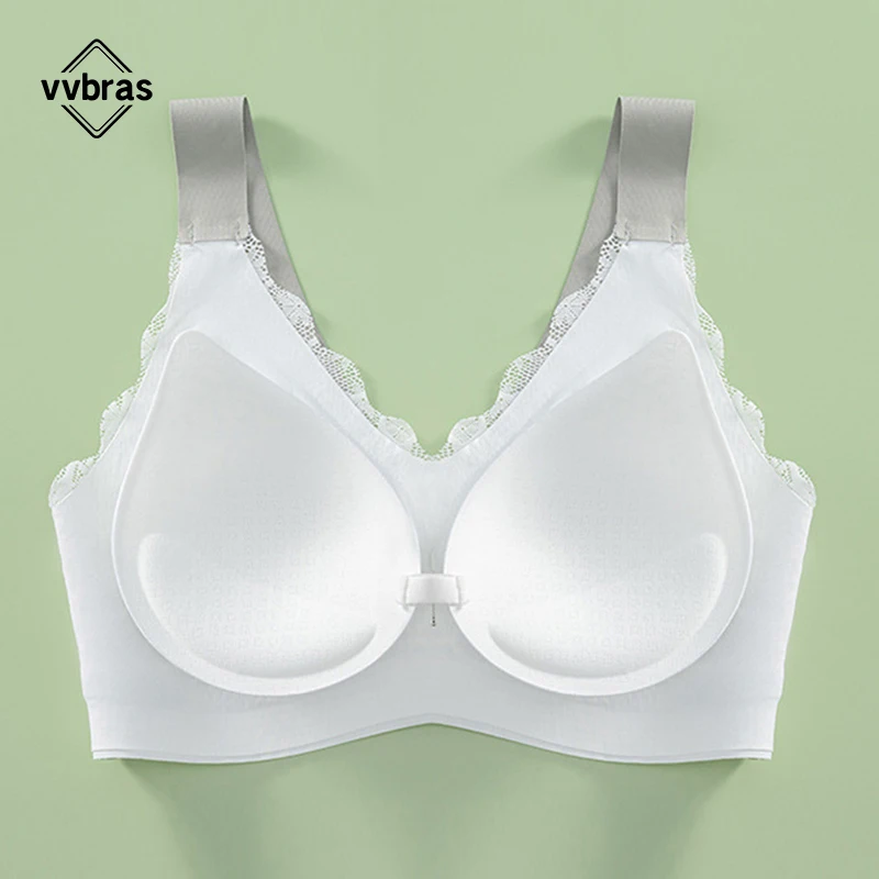 vvbras Thai Latex Non-marking Underwear Women Fashion Wide Straps Gathering No Steel Ring Adjustable Sports Anti-sagging Bra