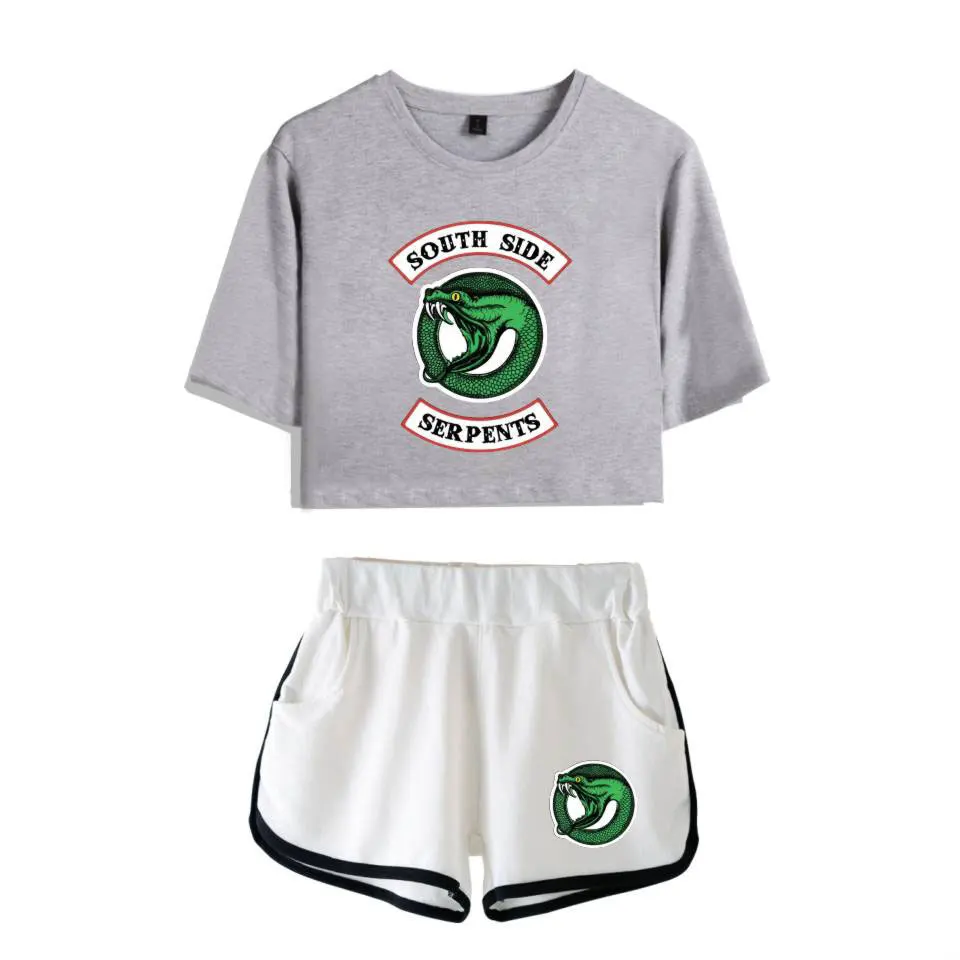 

2 Piece set Women New Kpop Riverdale Southside Serpents Clothes Female Casual Crop Top and Pants Summer Outfits Set