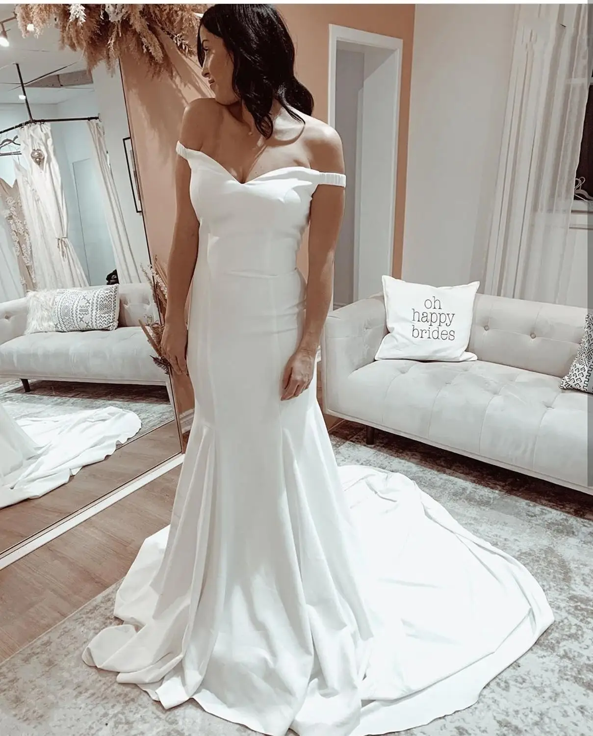 

Женское свадебное платье с юбкой-годе, Простое Элегантное Платье до пола с длинным шлейфом, атласное платье невесты с юбкой годе, 2021