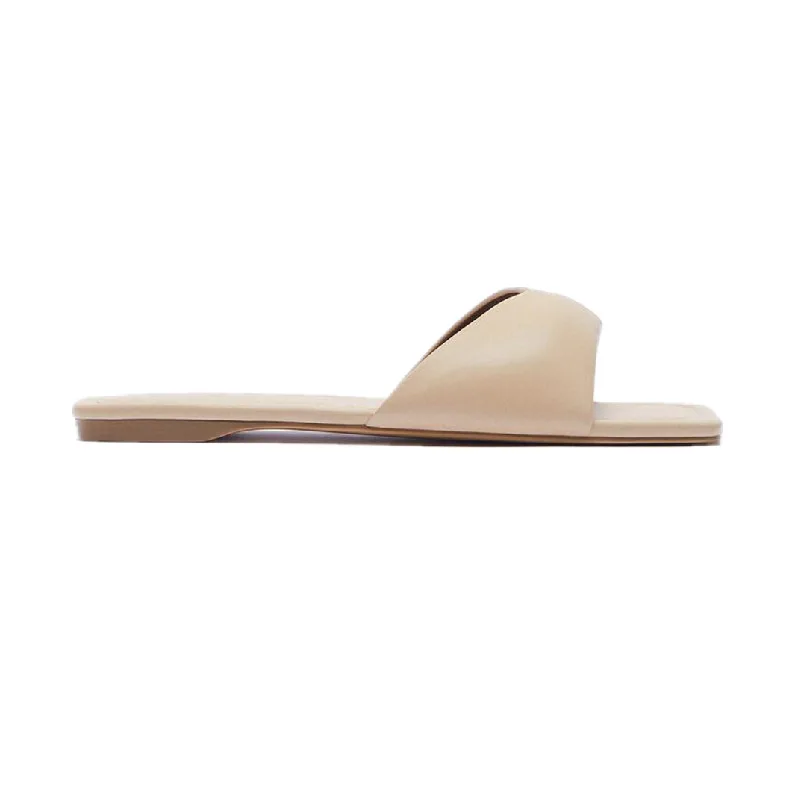 

2021 New Beige Square Toe Women Slippers Flat With Batterly Knot Shap One Word Sandals Holiday Beach Slippers For Female