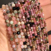 natural faceted colorful tourmaline stone beads round loose spacer bead for jewelry making diy bracelet accessories 15 2 3 4mm