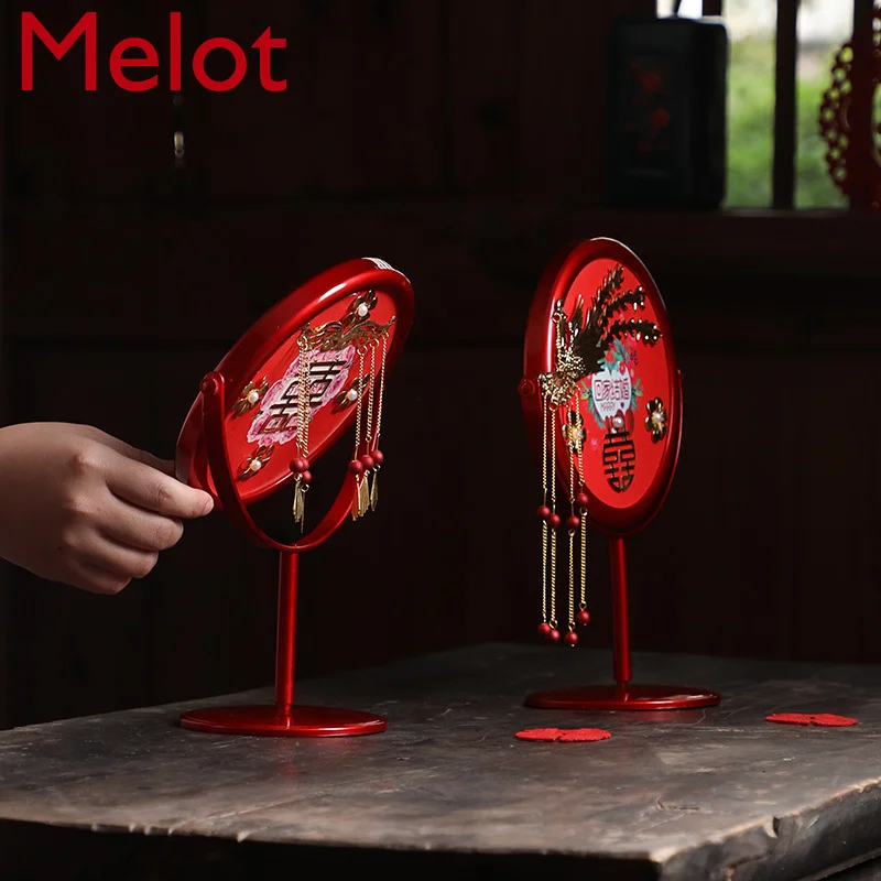 

Creative Wedding Mirror Pair of Chinese Style Dowry Red Makeup Mirror Set Bridal High-End Wedding Ceremony Dowry Supplies