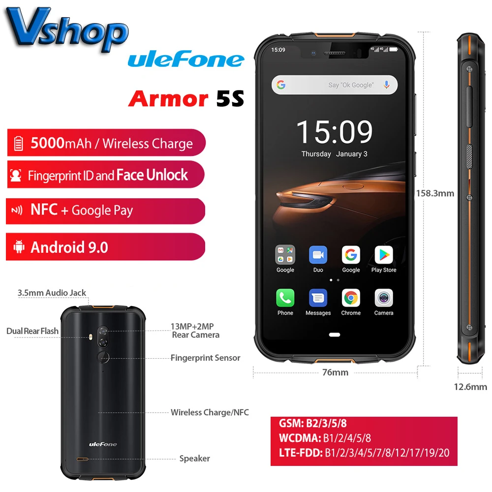 Ulefone Armor 5S 4 Гб + 64 Водонепроницаемый IP68 NFC прочный мобильный телефон MT6763 Otca-core Android 9