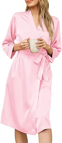 Халат-кимоно Женский Длинный атласный Шелковый Свадебный халатик для невесты и