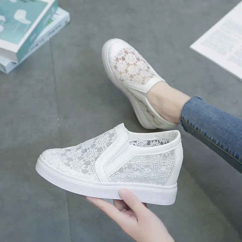 

mesh Wedge Sneaker Comfortable Women Loafers Shoes Lace Slip On Walking Shoes White Sneakers Casual Shoes Ballet Platform Shoes