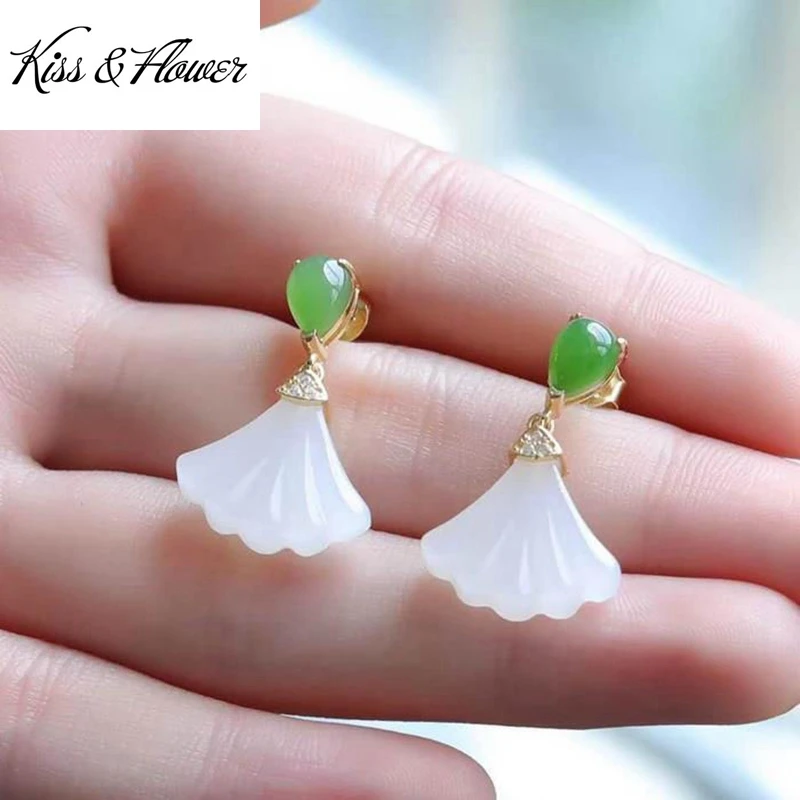 

KISS&FLOWER ER245 Fine Jewelry Wholesale Fashion Woman Bride Mother Birthday Wedding Gift Vintage Fan 24KT Gold Stud Earrings