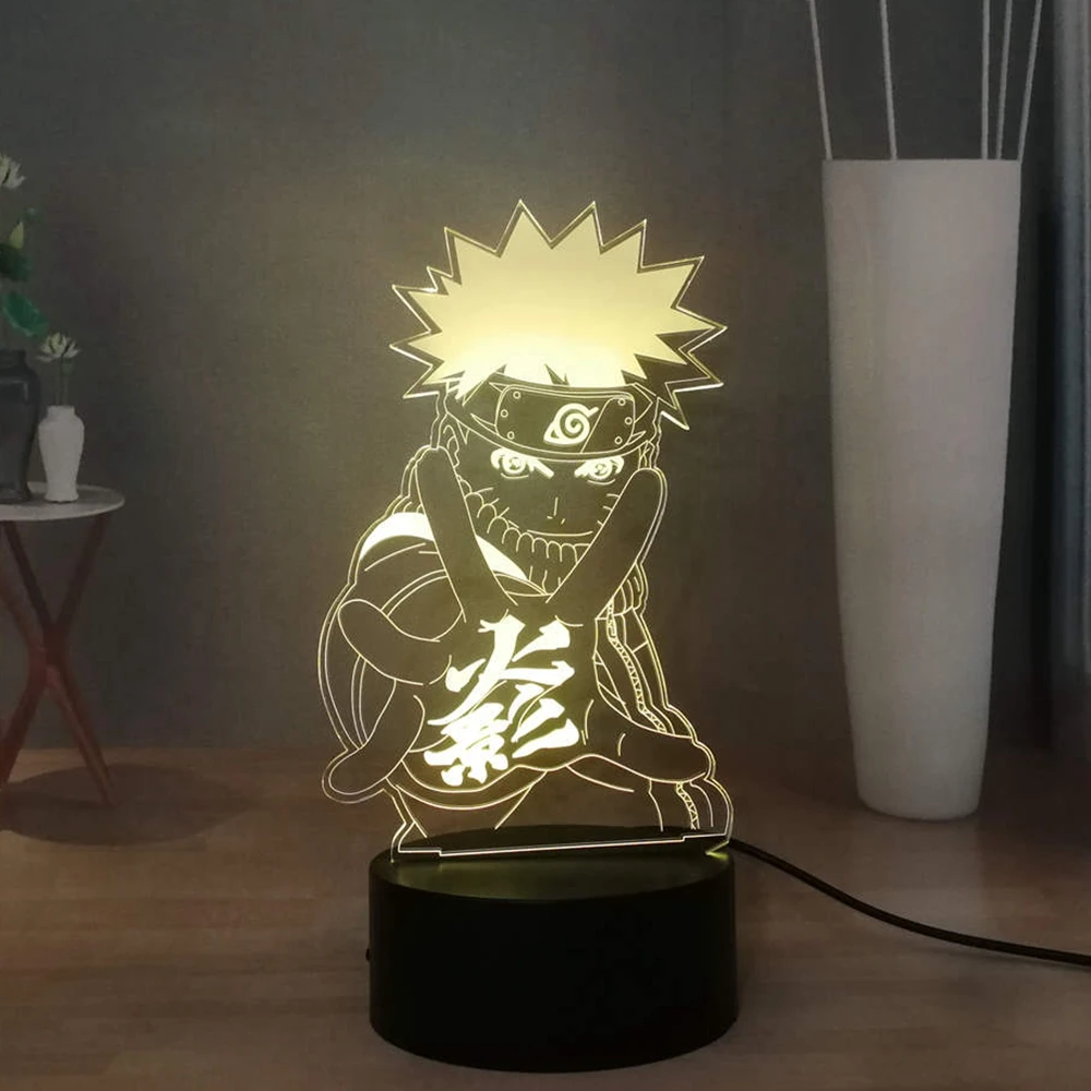 Novelty 3D Illusion Table Lamp Uzumaki Naruto Acrylic RGB Multicolor Bedside USB Remote LED Night Light Kids Holiday | Лампы и